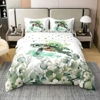 Seeschildkröte Bettbezug 135x200,Aquarell Schildkröte Komfortbezug,Cartoon Reptile Tier Bettwäsche Set,Dschungel Blätter Pflanzen Blumen Bett Set Leicht