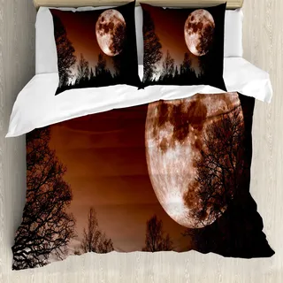 ABAKUHAUS Mond Bettbezug, Abstrakt Farbiger Wald, Milbensicher Allergiker geeignet mit Kissenbezügen, 200 cm x 200 cm - 80 x 80 cm, Redwood Schwarz - Schwarz