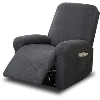 CAAGGMM 4-Teilig All-Inclusive Sesselbezug, Stretch Relaxsessel Bezüge, Recliner Sofabezug, Stretch Sessel Überzug mit Taschen, Freizeitstuhlbezug, für Fernsehsessel Liege Sessel(Dunkelgrau)