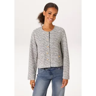 Kurzblazer ANISTON CASUAL, Damen, Gr. 46, blau (hellblau, wollweiß, marine, dunkelrot, schwarz), Bouclé, Obermaterial: 50% Polyester, 35% Baumwolle, 15% Viskose, Jacquardmuster, meliert, figurumspielend taillenbedeckt, Rundhals, Blazer Kurzblazer, aus melierter Bouclé-Jacquard-Qualität