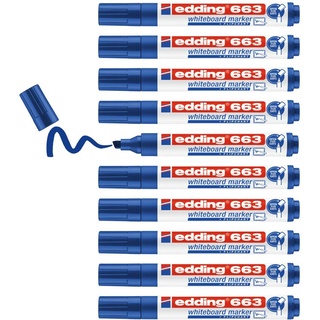 edding 663 Whiteboardmarker - blau - 10 Whiteboard Stifte - Keilspitze 1-5 mm - Boardmarker abwischbar - für Whiteboard, Flipchart, Magnettafel, Pinnwand, Memoboard - Sketchnotes - nachfüllbar