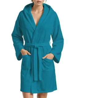 PETTI Artigiani Italiani Mikrofaser-Bademantel Herren Damen mit Kapuze, Taschen, Gürtel, Unisex schnelltrocknend für Fitness, Schwimmbad, Strand, Spa, Petrol, M
