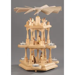 Weihnachtspyramide ALBIN PREISSLER "Christi Geburt, Handwerkskunst aus dem Erzgebirge", beige (natur), H:41cm, Holz teilmassiv, Weihnachtspyramiden, Weihnachtspyramide, 3 Etagen, Weihnachtsdeko aus Holz