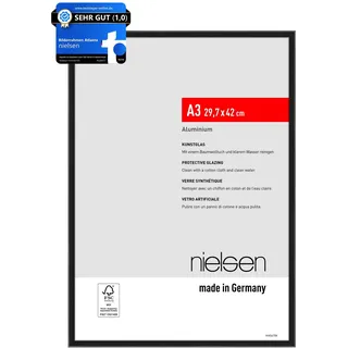 nielsen Bilderrahmen, 29,7 x 42 cm (A3), Aluminium, Schwarz matt, Posterrahmen zum Aufhängen im Hoch- & Querformat, bruchsicheres Kunstglas, Atlanta