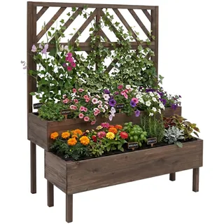 Relaxdays Blumenkasten mit Spalier 135 x 109 x 62 cm Dunkelbraun