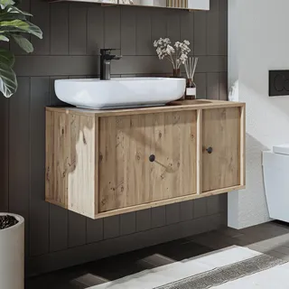 Roomart GUSTO-I-90 Badmöbel-Set 2-teilig 90 cm breit, Eiche - Braun