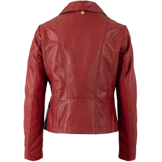 Lederjacke MAURITIUS "MWFylli", Damen, Gr. L, rot (lipstick rot), Obermaterial: 100% Schafsleder. Futter: 100% Baumwolle. Ärmelfutter: 100% Polyester, unifarben, regular fit hüftlang, Jacken Lederjacke, mit Reverskragen
