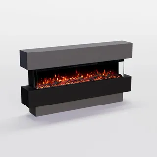 GF Core Elektrokamin Clear 42 mit realistischem 3D LED-Feuer - Stand-Elektrokamin mit Heizung und Kaminfeuer, App Steuerung, Knistereffekt & Timer, max. 1800 W, 129x69x21cm, Grau