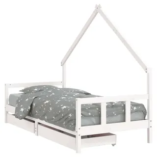 Kinderbett mit Schubladen Weiß 90x190 cm Massivholz Kiefer - Weiß