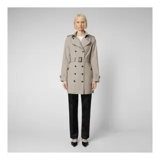 Save The Duck für Damen. D43090W-GRIN20 Beigefarbener taillierter Trenchcoat (L), Lässig, Recyceltes Polyester, Nachhaltig