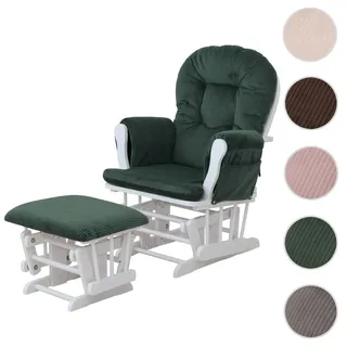 Mendler Relaxsessel HWC-C76, Schaukelstuhl Sessel Schwingstuhl mit Hocker Stoff Cord 320g/m2 Öko-Tex ~ grün Gestell weiß