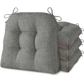 AddGrace 4er Set Stuhlkissen 46x44 cm Sitzkissen für Esszimmerstühle mit Bändern rutschfeste Sitzkissen für Küchenstühle Bequem Stuhlkissen für Haus (46x44x8 cm Hellgrau)