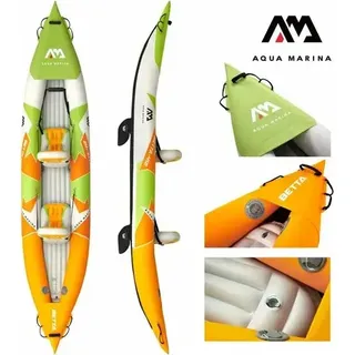 Aqua Marina Kajak 412x83 cm für 2 Personen mit Luftsitz verstellbarer Lehne Transporttasche Reparaturset Handpumpe strapazierfähig Grün/Weiß/Orange - Grün, Weiß, Orange