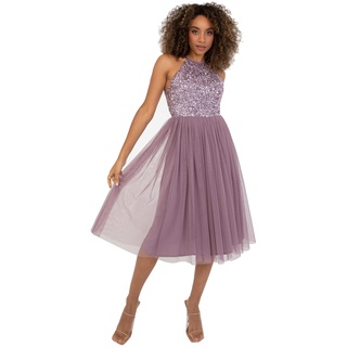 Maya Deluxe Damen Maya Deluxe Women's Midi Dress With Halter Neck Tulle for Evening Graduation Prom Wedding Bridesmaid Brautjungfernkleid, Moody Lilac, 44 EU