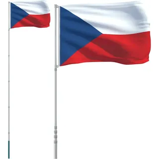 vidaXL Tschechische Flagge mit Mast 5,5 m Aluminium - Silber
