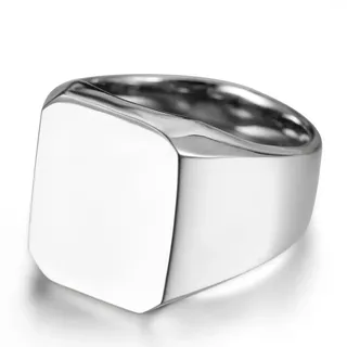 JewelryWe Schmuck Biker Ring Edelstahl Herren-Ring, Personalisiert Glänzend Poliert Siegelring Quadrat Band Ringe mit Gravur für Männer, Silber/Gold/Schwarz Größe 52 bis 78
