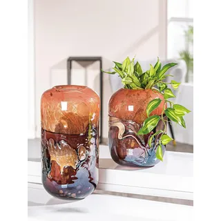 GILDE GLAS art Deko Vase Blumenvase - Glasvase aus Farbglas - Deko Wohnzimmer Geschenk für Frauen - Höhe 35 cm Farben: Orange Rosa