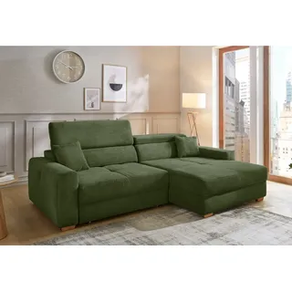 Jockenhöfer Gruppe Ecksofa »Slider L-Form, B: 277 cm, 140kg Belastbarkeit je Sitzplatz« mit Sitztiefenverstellung, USB, verstellbaren Kopfstützen & Zierkissen, grün