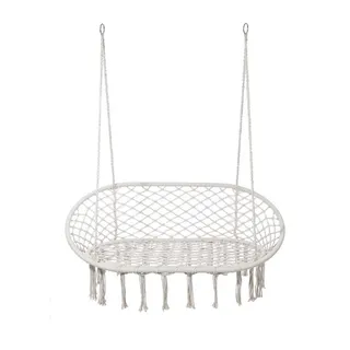 Mobili Rebecca Hängesessel Rebecca Mobili Gahat 150x130x70 PolyBaumwolle Stahl Cremeweiß Boho - Weiß