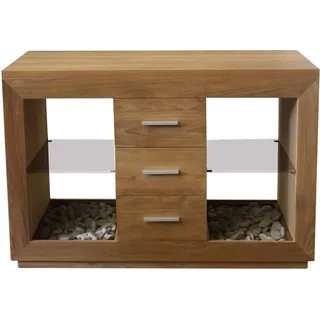 Teako Design Waschbeckenunterschrank Timra 120-180cm - Doppelwaschtisch Massivholz Badmöbel (55 x 120 x 80 cm) - Schwarz