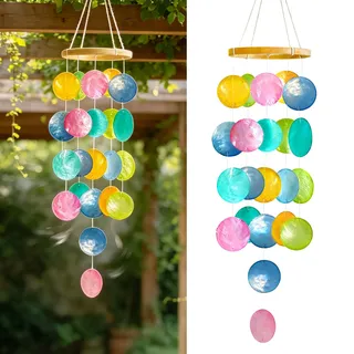 MospdyGear Farbenfrohes Windspiel aus bemalten Muscheln, Handgefertigte Deko für Wohnung, Balkon & Terrasse, Bringt Strandflair & Positive Schwingungen ins Zuhause (Bunt)