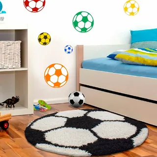 Ayyildiz Teppiche Kinderteppich "Fun 6001" rund 30 mm Höhe robuster Kurzflor, Fussball, Kinderzimmer, schwarz