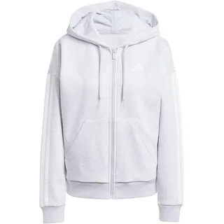 adidas Women's Essentials 3-Stripes Full-Zip Fleece Hoodie, Light Grey Heather/White, L