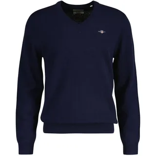 GANT »EXTRAFINE LAMBSWOOL V-Neck mit Logostickerei, blau,