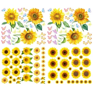 Alnicov Sonnenblumen-Wandaufkleber mit Schmetterling, 118 Stück, entfernbar, gelbe Blume, Wandsticker für Schlafzimmer, Wohnzimmer, Badezimmer, Küche, Party-Dekoration