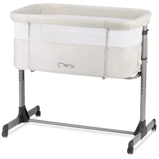 MOMI REVO Multifunktions-Beistell- und Kinderbett, 6-stufig höhenverstellbar von 72 bis zu 82 cm, mit Rollen, inkl. Matratze, Befestigungsgurte, Insektenschutz und Bügel mit Spielzeugen