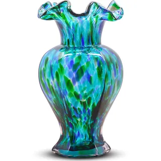 LCCCK 24,1 cm hohe blaugrüne Glasvase, schöne mundgeblasene Glasdekoration, Blumenvasen für Tafelaufsätze, Moderne Murano-Glasde-Kunst-Vase, für Heimdekoration, Tisch, Eingang, Hochzeitsdekoration