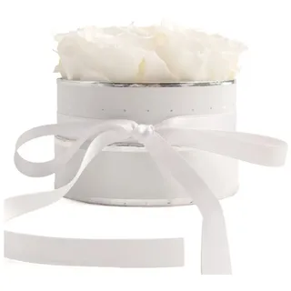 ROSEMARIE SCHULZ Heidelberg Rosenbox rund Infinity Rosen - Blumenbox Weiß 4 weiße ewige Rosen haltbar 3 Jahre Ø ca. 10cm Frauen (Small, Weiß-Weiß)