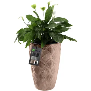 KADAX Blumentopf mit Einsatz und Griffen, Pflanzkübel aus Kunststoff in 5 Größen, UV-Resistenter Topf, Wetterbeständige Pflanzvase hoch, Topf mit 3D Effekt (Beige hoch)