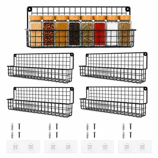 Kempt Gewürzregal (4er Set) zur Wandmontage für Küchenschränke, wandhängendes Küchenregal, bohrfreie Metallablage, selbstklebende Kühlschrankablage, platzsparende Schrankorganisation