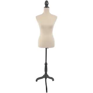 Relaxdays Schneiderpuppe weiblich, Größe 36/38, verstellbar 130–167 cm, Samt, Holzständer, Nähpuppe, Champagner/schwarz