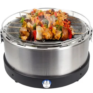 Syntrox Germany Raucharmer Edelstahl Holzkohlegrill rund – Tischgrill für bis zu 6 Personen, BBQ Grill mit Lüfter, spülmaschinengeeignet (Normal)