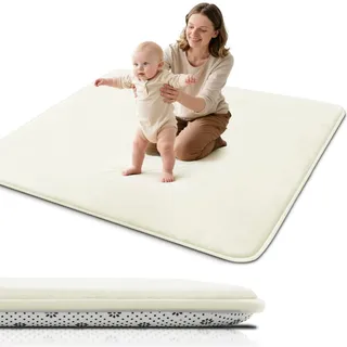 Dicke Krabbelmatte Baby 127×127×3cm,Rutschfester Unterseite Spielmatte Baby | Krabbeldecke für baby,Schaumfüllung Teppich Kinderzimmer,Weicher Kurzflor, Pflegeleicht,Spielmatten Für Laufgitter,Beige