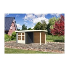 Karibu Gartenhaus Boras 2 Anthrazit 433 cm x 217 cm mit Anbaudach und Rückwand