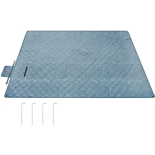 SONGMICS Picknickdecke, 300 x 200 cm, mit 4 Erdankern, groß, Campingdecke, für Park, Garten, Strand, wasserdicht, maschinenwaschbar, faltbar, hellblau mit tropischem Farn GCM310Q03