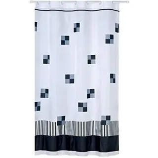 MSV 140783 Duschvorhang, Polyester/Polypropylen, mit 12 Ringen, 180 x 200 x 0,1 cm, Weiß/Schwarz/Grau