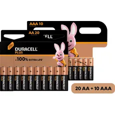 Duracell Batterie »20+10 Pack: 20x Mignon/AA/LR06 + 10x Micro/AAA/LR03«, LR06, (Spar-Set, 30 St., Alkaline Batterie, 30 Stück), 1,5V, braun