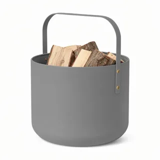 LIVLIG Design Kaminholzkorb Metall, Holzkorb für Kaminholz mit Henkel, Großer Korb für Kaminholz 36 x 44 cm, Brennholzkorb als Kaminzubehör, Aufbewahrungskorb in Matter Optik, Grau
