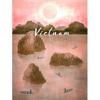 KOMAR Wandbild Vintage Travel Vietnam - Größe: 30 x 40 cm - Poster, Kunstdruck, Dekoration, Wohnzimmer, Schlafzimmer