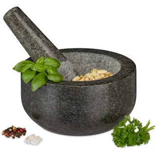 Relaxdays Granit Mörser mit Stößel Ø 16 cm 400 ml grau