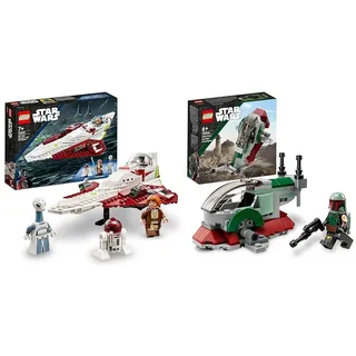 LEGO 75333 Star Wars Obi-Wan Kenobis Jedi Starfighter & Star Wars 75344 Das Boba Fett -Mikrofighter -Schiff, Fahrzeug mit Figuren, der Mandalorianer