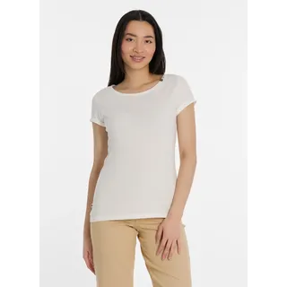 T-Shirt RAGWEAR "FLLORAH GOTS", Damen, Gr. XXL, weiß, Jersey, Obermaterial: 100% Baumwolle, unifarben, figurumspielend hüftbedeckend, Rundhals, Umschlagsaum, Shirts T-Shirt, mit süßen Zierknöpfen am Ausschnitt