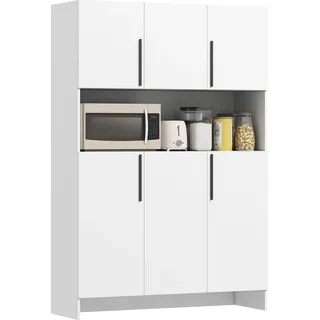 HOMCOM Küchenschrank Buffetschrank mit Arbeitsplatte, 6 Türen, 4 Schränken, Hochschrank mit geräuschlosen Scharnieren, Mikrowellenschrank mit Modernem Design, Weiß - Weiß