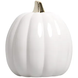 Pearhead Weißer Keramik-Kürbis mit goldfarbenem Stiel – Elegantes Herbsternte-Dekor, moderner Herbst-Tischakzent, Thanksgiving-Mittelstück und saisonale Heimdekoration