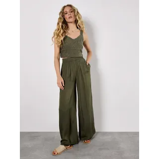 Apricot Palazzohose "Weite Hose aus strukturiertem Satin", khaki