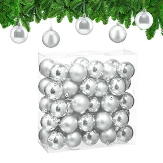 Relaxdays Weihnachtskugeln 50er Set, Weihnachtsdeko, matt & glänzend, Christbaumkugel ∅ 6 cm, Weihnachtsbaumdeko, Silber